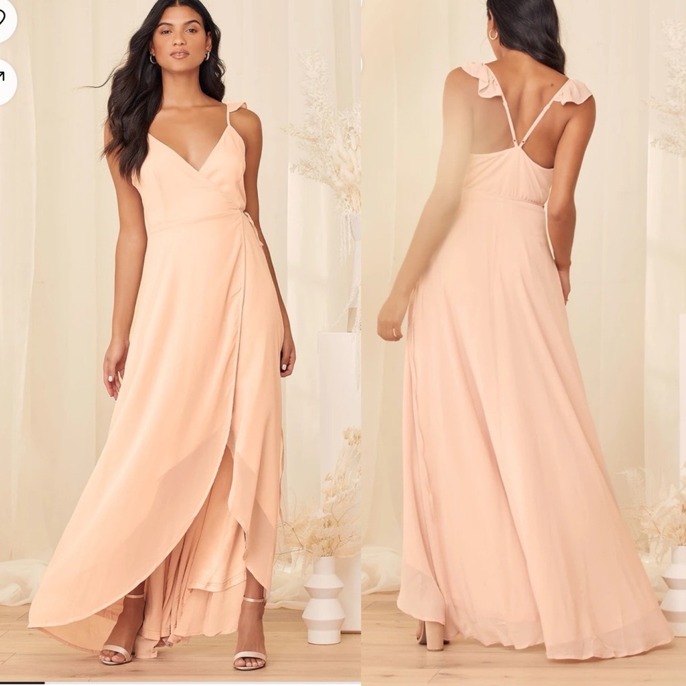 NWT! Lulu’s “Here’s to us” blush wrap high low dress 🌸